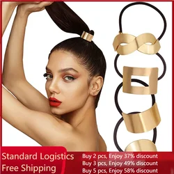 Fashion Metal Circle Ponytail Holder Hair Ropes Gothic Punk Gold Color Elastic Hair Ties Hair Accessories For Women Girls