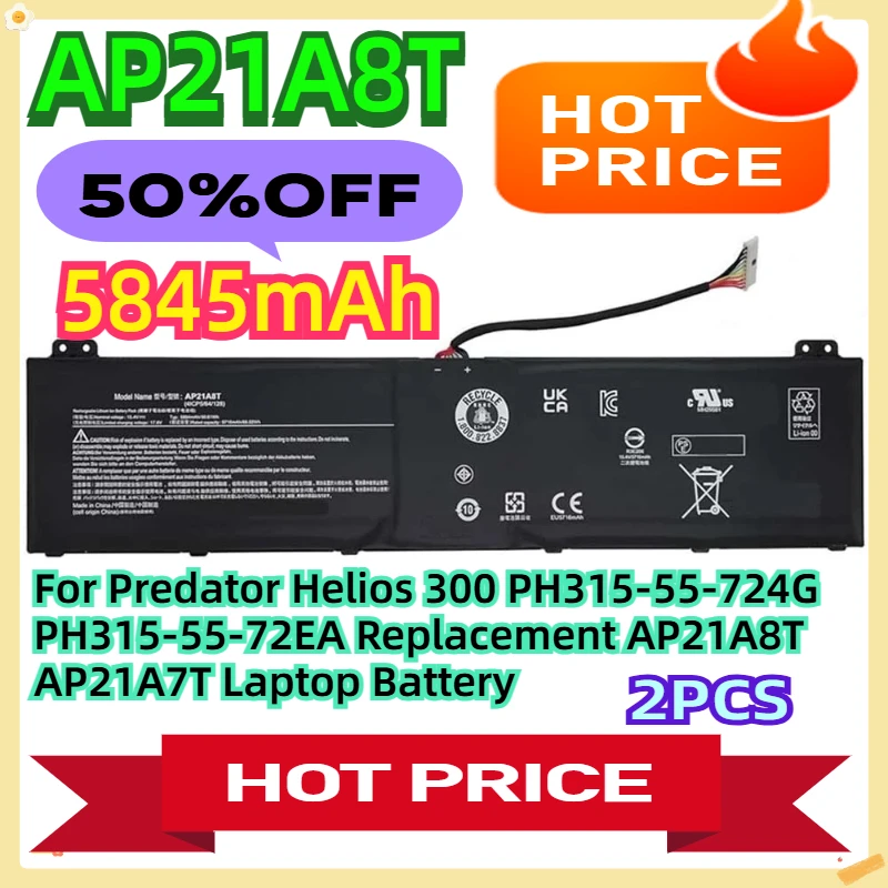 

Для Predator Helios 300 PH315-55-724G PH315-55-72EA Замена AP21A8T AP21A7T Аккумулятор для ноутбука 2 шт.