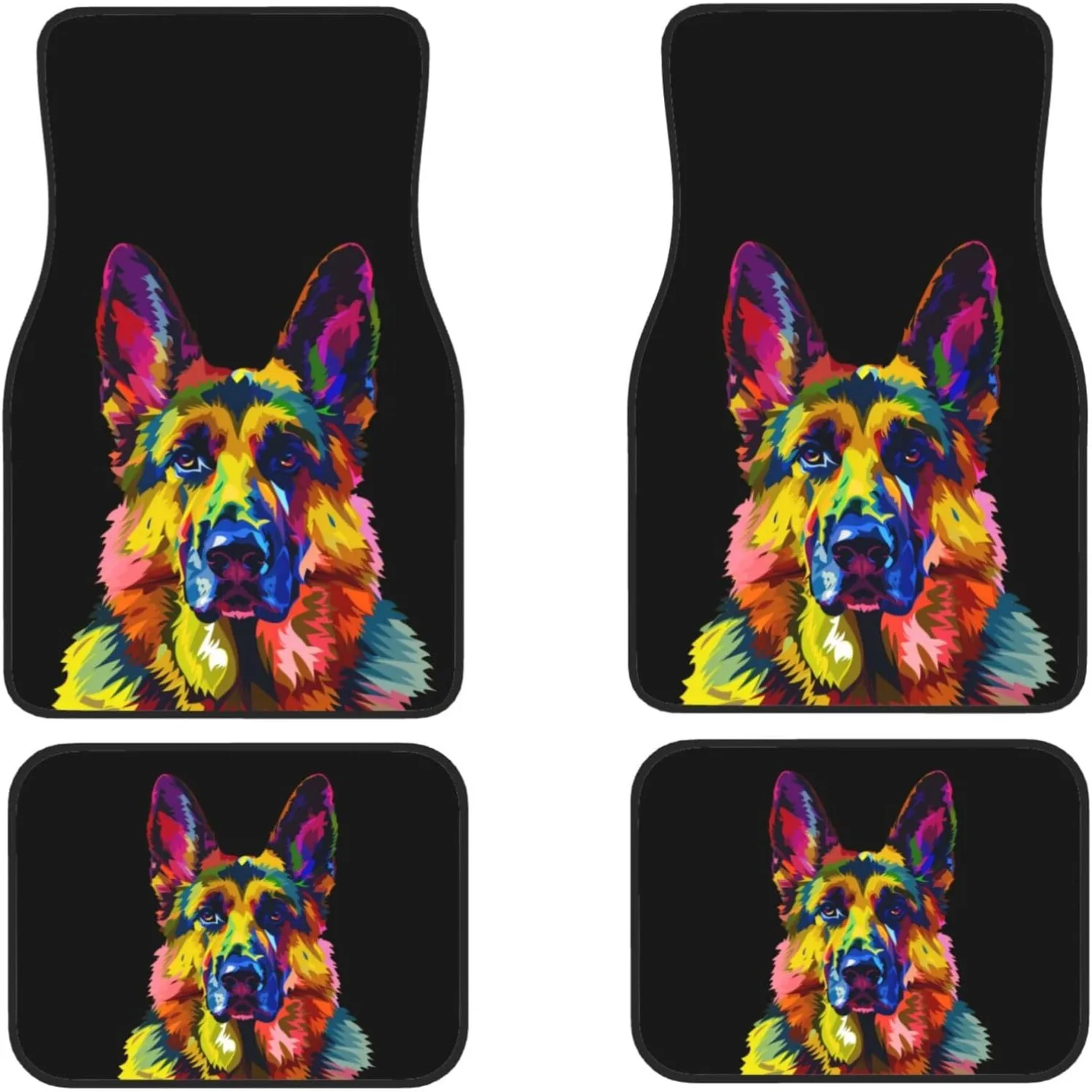 Colorful German Shepherd Dog Head Front & Rear Car Floor Mats For Cars Auto Floor Mats 4pcs Full Set Car Carpet Floor Mats Unive