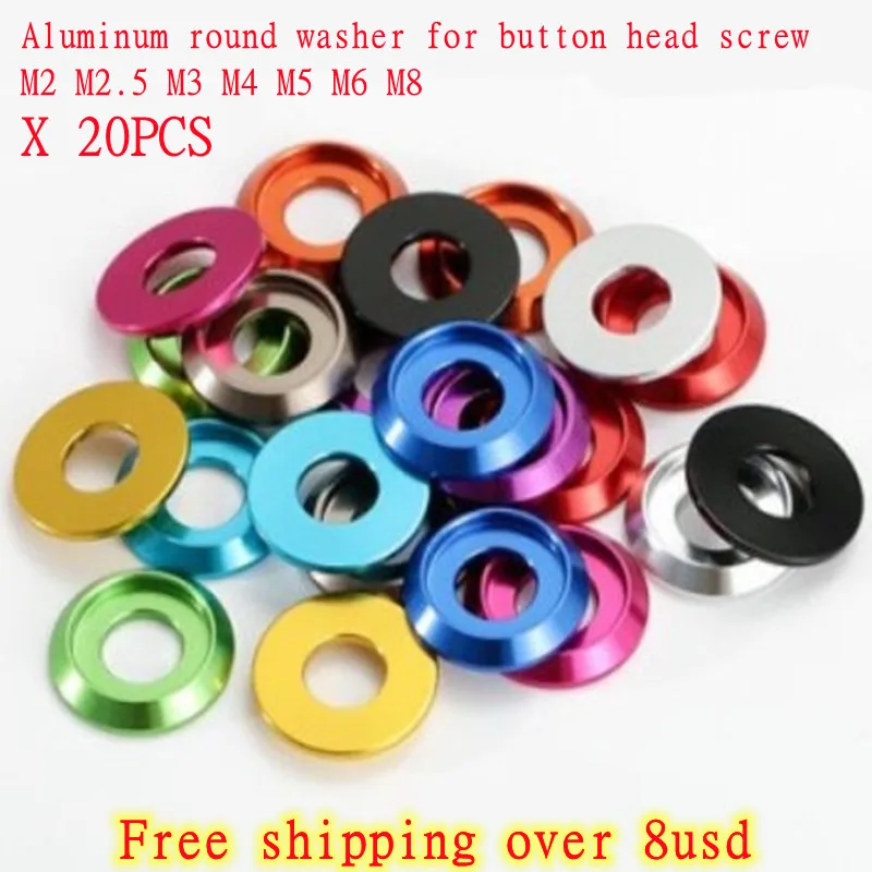 20pcs M2 M2.5 M3 m4 m5 m6 M8 half round colourful Aluminum cup head washer for button head screw A1