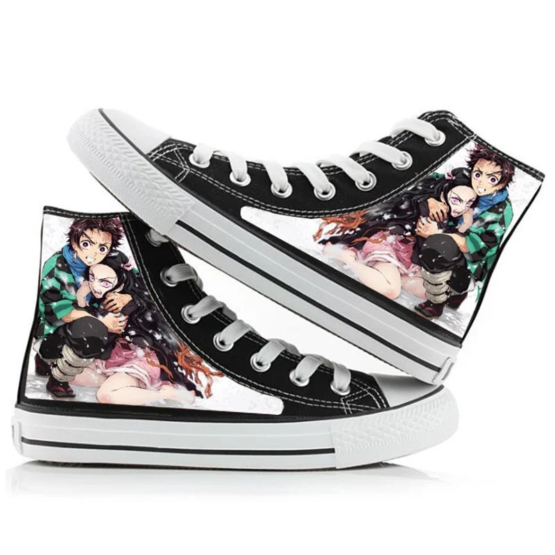 Kimetsu No Yaiba masculino e feminino, sapatos de lona impressos em 3D, desenhos animados casuais, alta ajuda, casais, sapatos