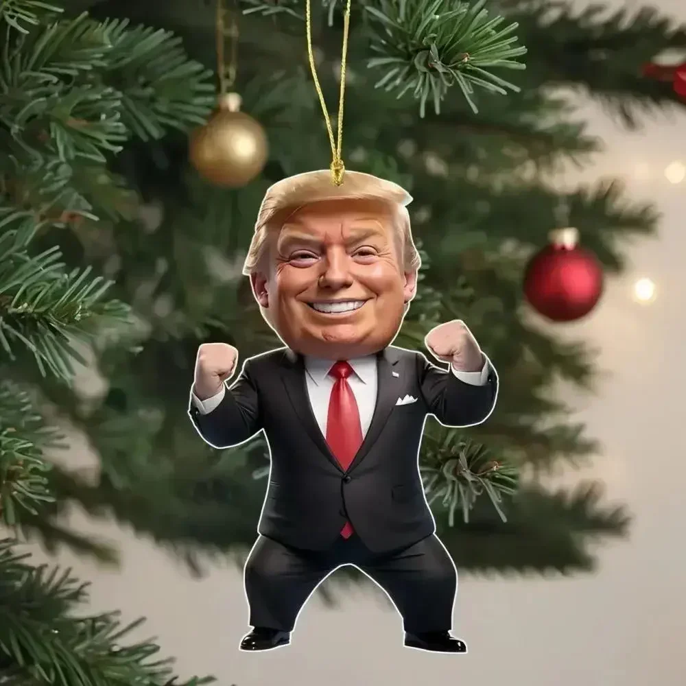 2024 Trump-Inspired Acrylic Christmas Decor Hanging Ornament for Car and Tree Perfect Holiday Gift Funny Cartoon Pendant