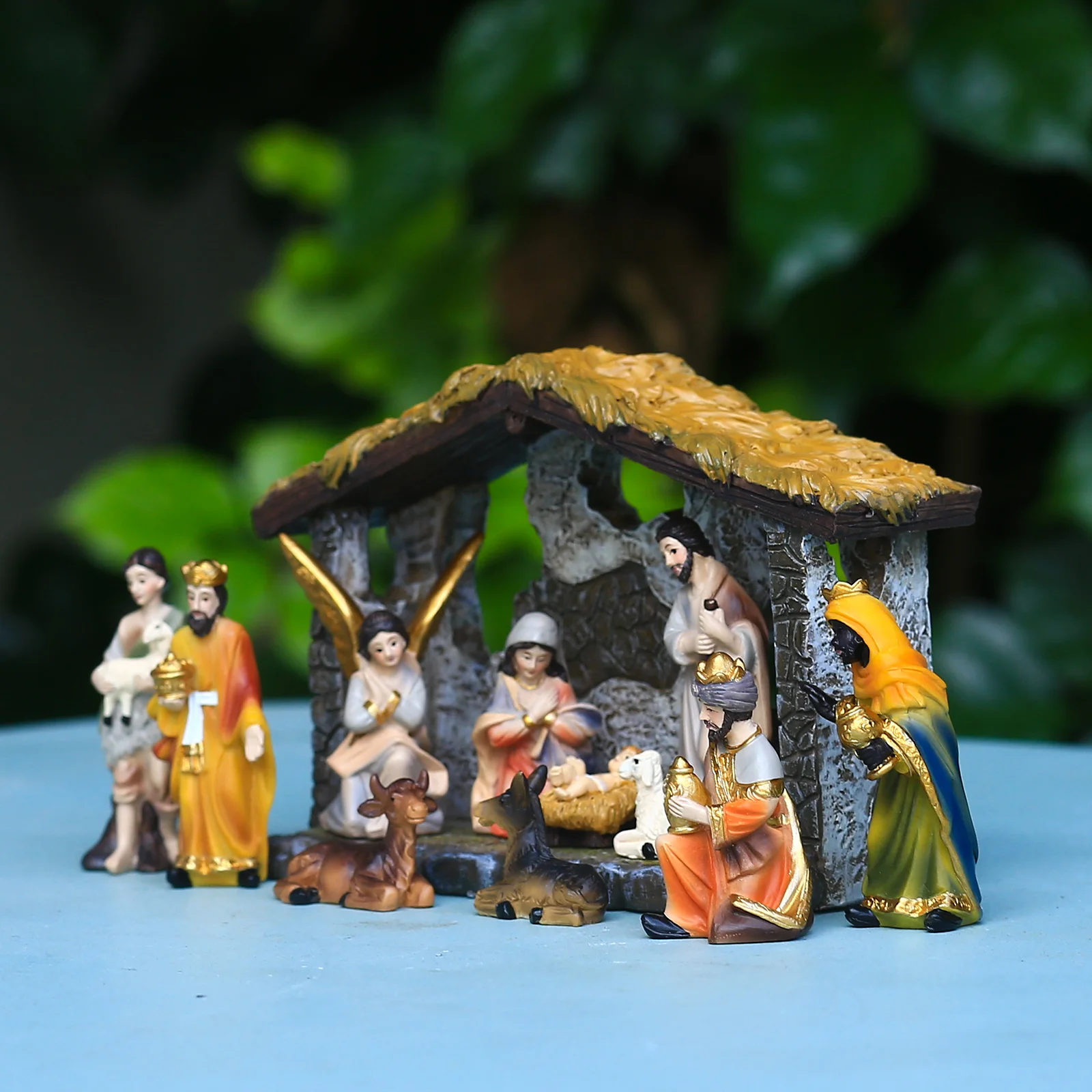 Ornament Jesus Statue Figurines Christmas Religious Manger Decor Beautiful Craft Resin Nativity Scene Set