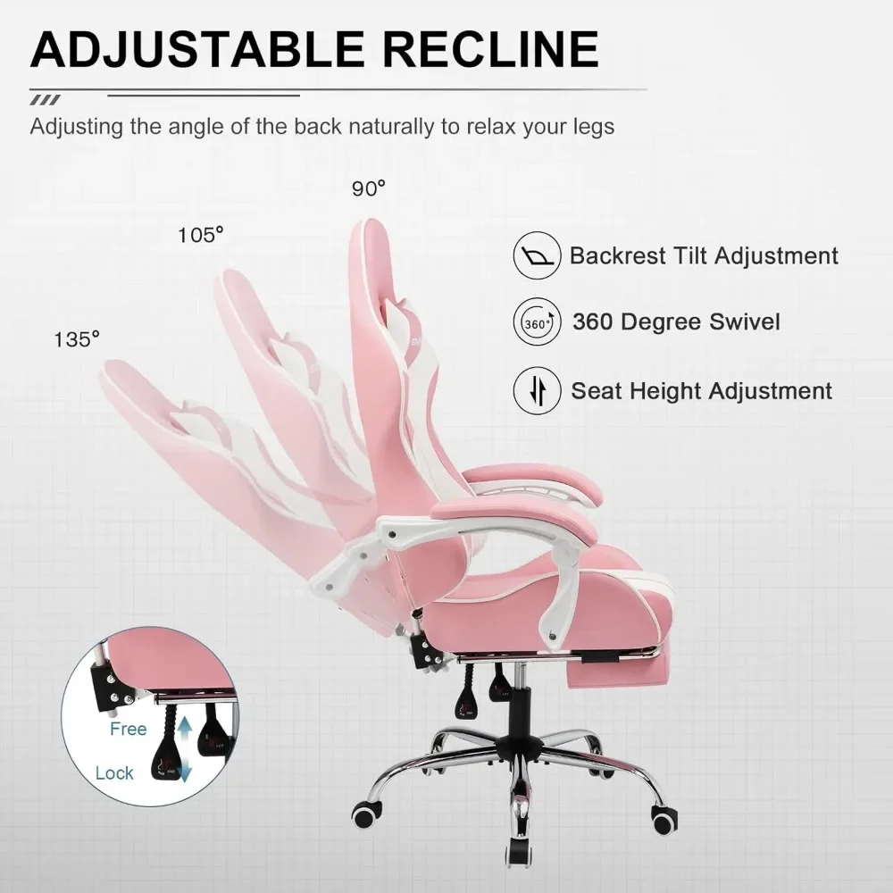 Gaming Chair,Computer Chair with Footrest and Lumbar Support, Height Adjustable Game Chair with 360°-Swivel Seat and Headrest