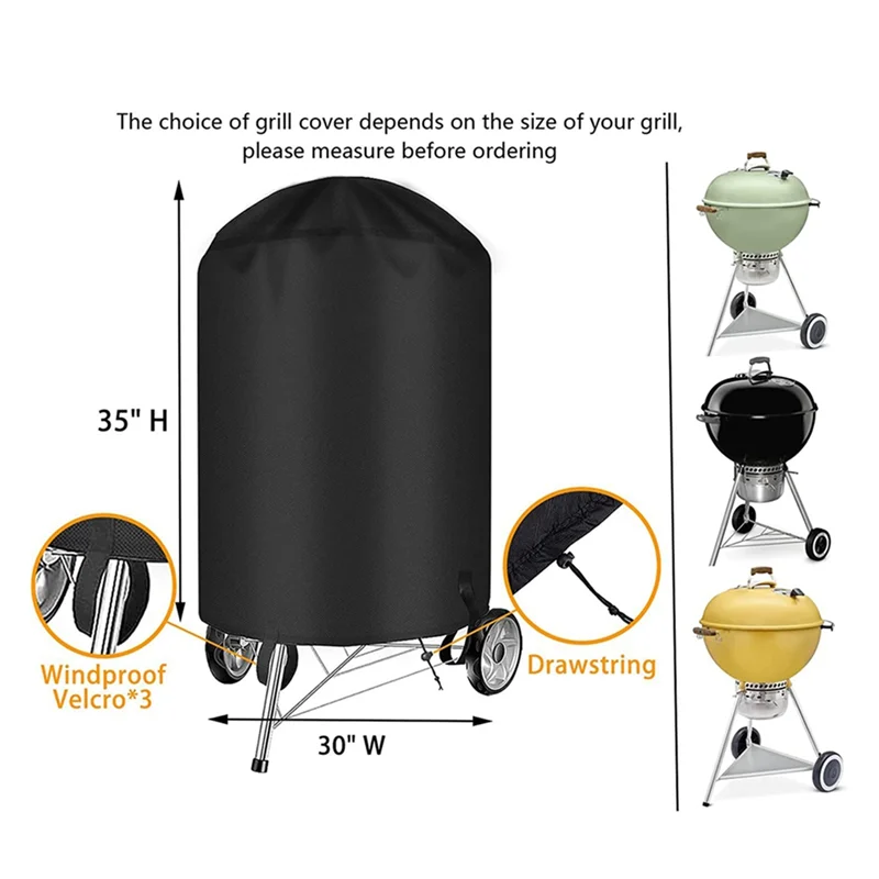 A40Z-Grill Cover For 22 Inch Charcoal Kettle Outdoor Waterproof BBQ Cover For 22 Inch Charcoal Kettle Grills Black