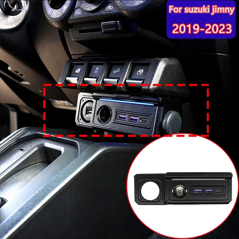 Car Central Control Expands Extend USB Type-C Charging Port With Atmosphere Light For 2019-2025 Suzuki Jimny  3 Door 5 Door JB74