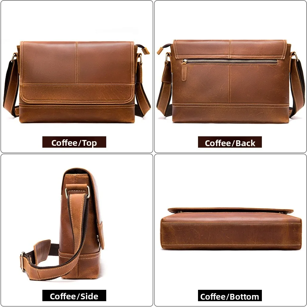 

Men's Retro Fall Winter Large Capaci oulder Bag Genuine Leather Crossbody Bag Top Layer Cowhide Handbag