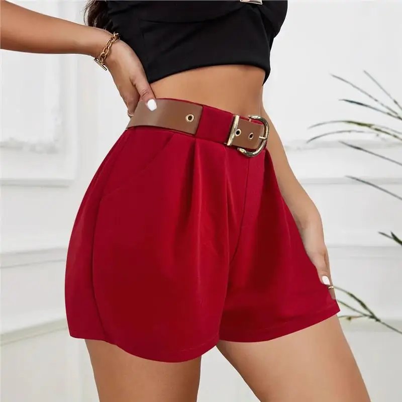 Sommer Neue Casual Reine Farbe Hohe Taille Mit Gürtel Breite Bein orts frauen Faionable Lose Fit Fünf-Viertel länge Hosen