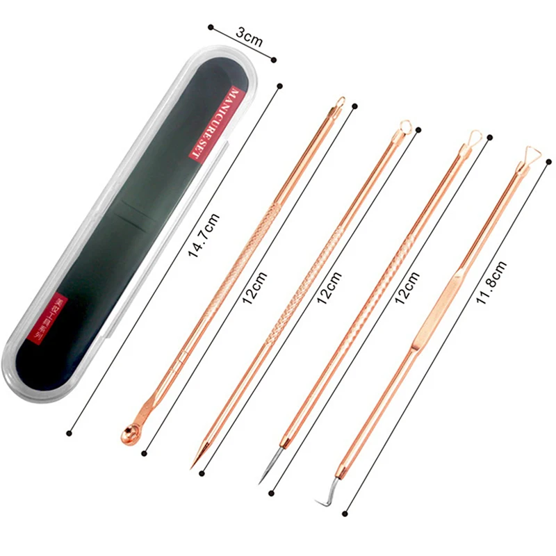 4 قطع من أدوات إزالة الرؤوس السوداء لعلاج حب الشباب، أدوات إبرة البثور من الفولاذ المقاوم للصدأ للعناية بالوجه، أداة تجميل #5