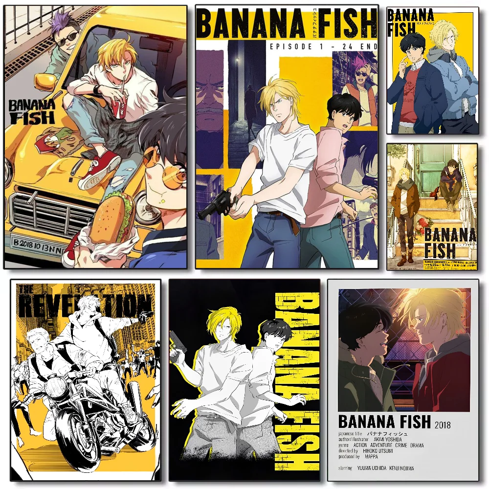 Póster clásico de Anime Banana Fish, arte HD, pared adhesiva, impermeable, para el hogar, sala de estar, dormitorio, bar, decoración estética