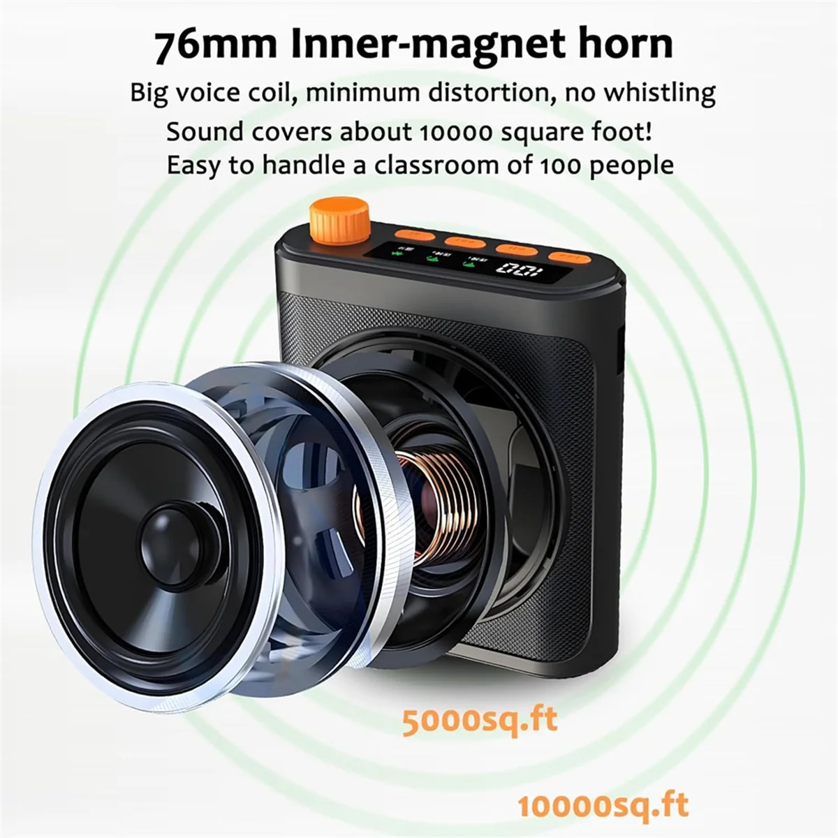 ميكروفون ABJZ اللاسلكي Lavalier مضخم صوت محمول مع 2 ميكروفون، مكبر صوت قابل لإعادة الشحن للفصول الدراسية والاجتماعات والكلام