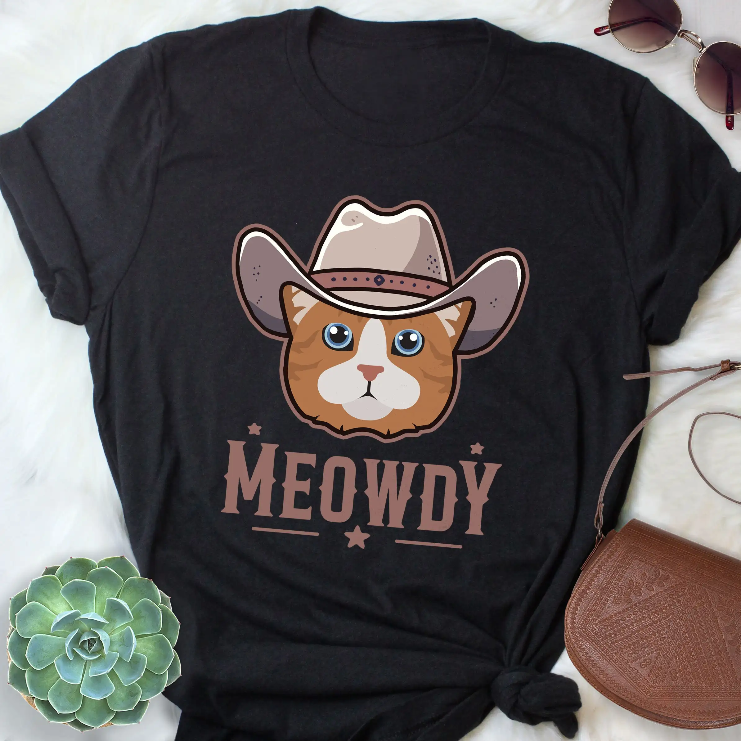 Manx Cat Meowdy T Shirt Funny Cowboy Lover Cute Howdy Pet Mom Dad Western Texas Yeehaw Meme