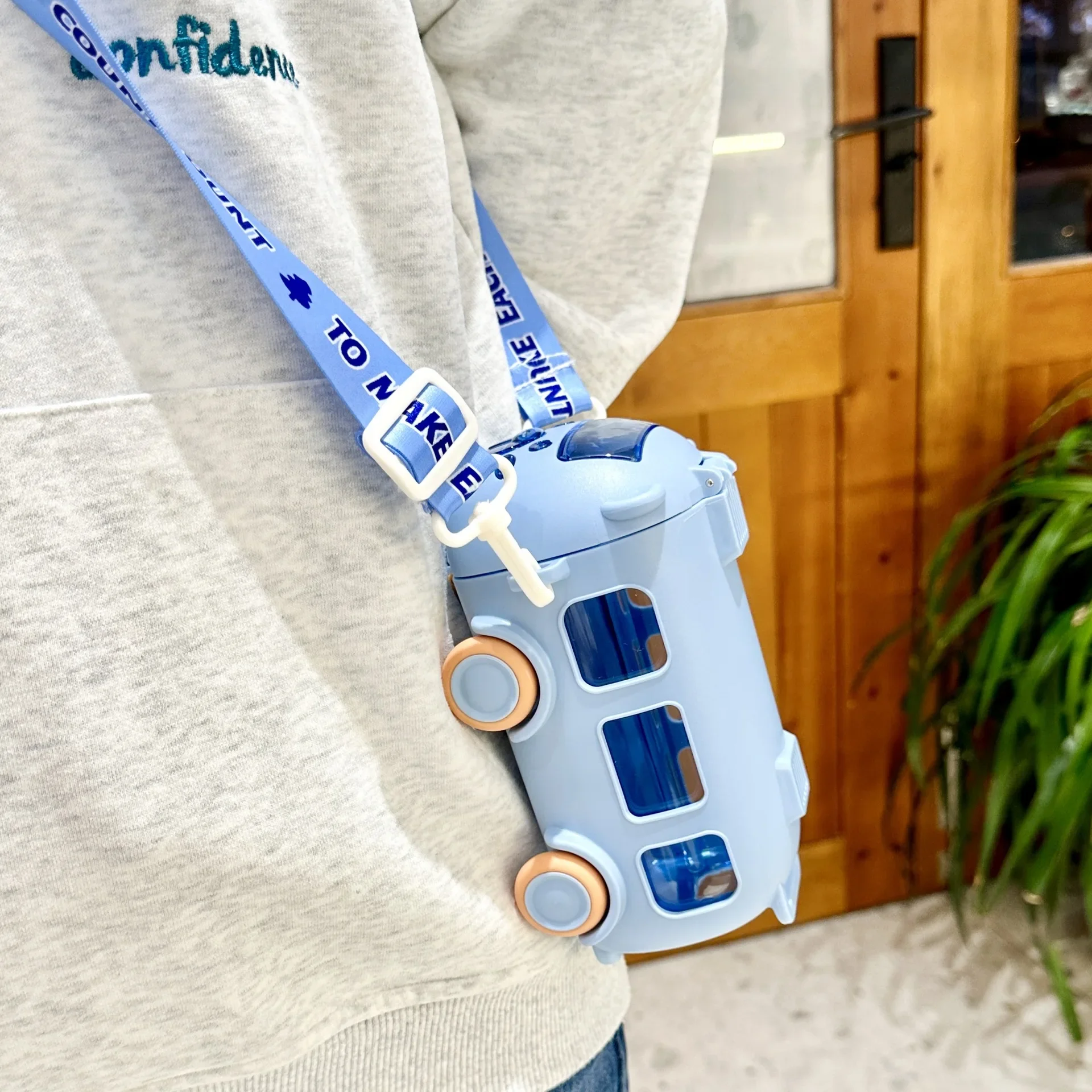 Baby Cute Panda Bus Portable Water Bottle with Shoulder Strap Kid Car Straw Water Cup Children's Water Bottle Drinking Cup - Image 2