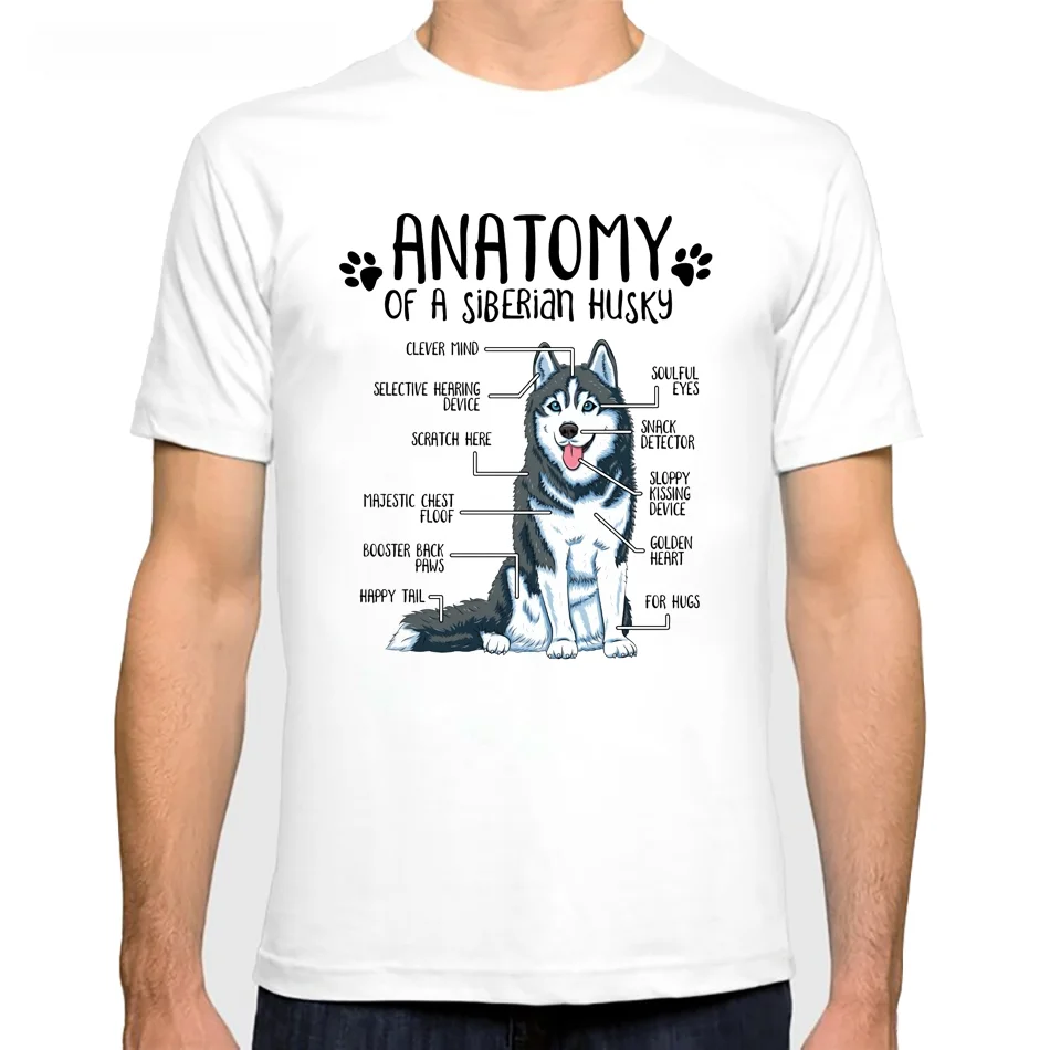 Funny Siberian Husky/Alaskan Malamute Anatomy Dog Lover Gift Print men tshirt Cute Casual Tops Dog Lovers Simple Tees Harajuku