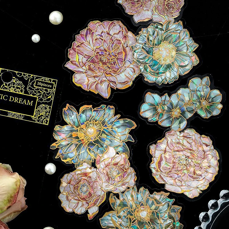 20 قطعة من سلسلة Dreamland Fantasy ثلاثية الأبعاد مطلية بالذهب، مجموعة ملصقات PET الخفيفة، ملصقات حقيبة يد Dreamland الرجعية #2