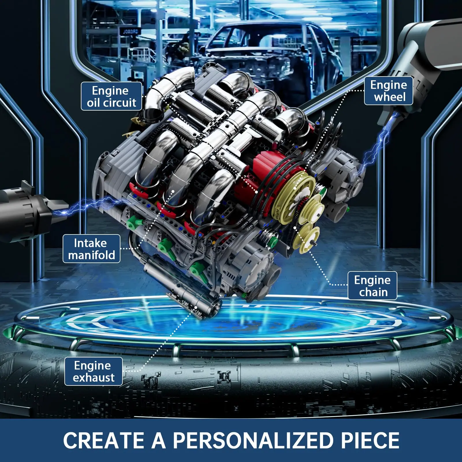 Mold King 10181 2375 STKS Platte Motor Building Sets V8 Model Motor Kit Volwassenen Verzamelen Modellen Bouwstenen Speelgoed Kinderen jongens Gift