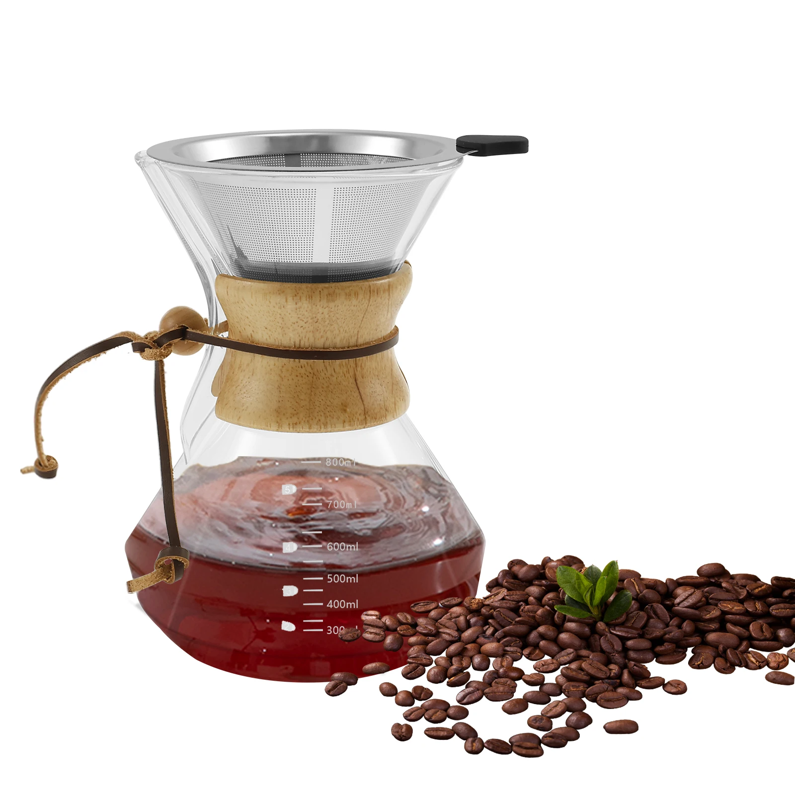 

28oz Glass Pour Over Coffee Maker Set Drip Coffee Brewer with Reusable Stainless Steel Filter Carafe Ideal for Home Office