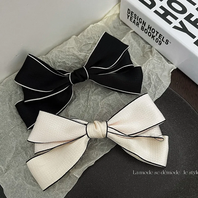 Black and white bow new hair clip spring clip top clip gentle wild black edge design hair accessories clip headgear