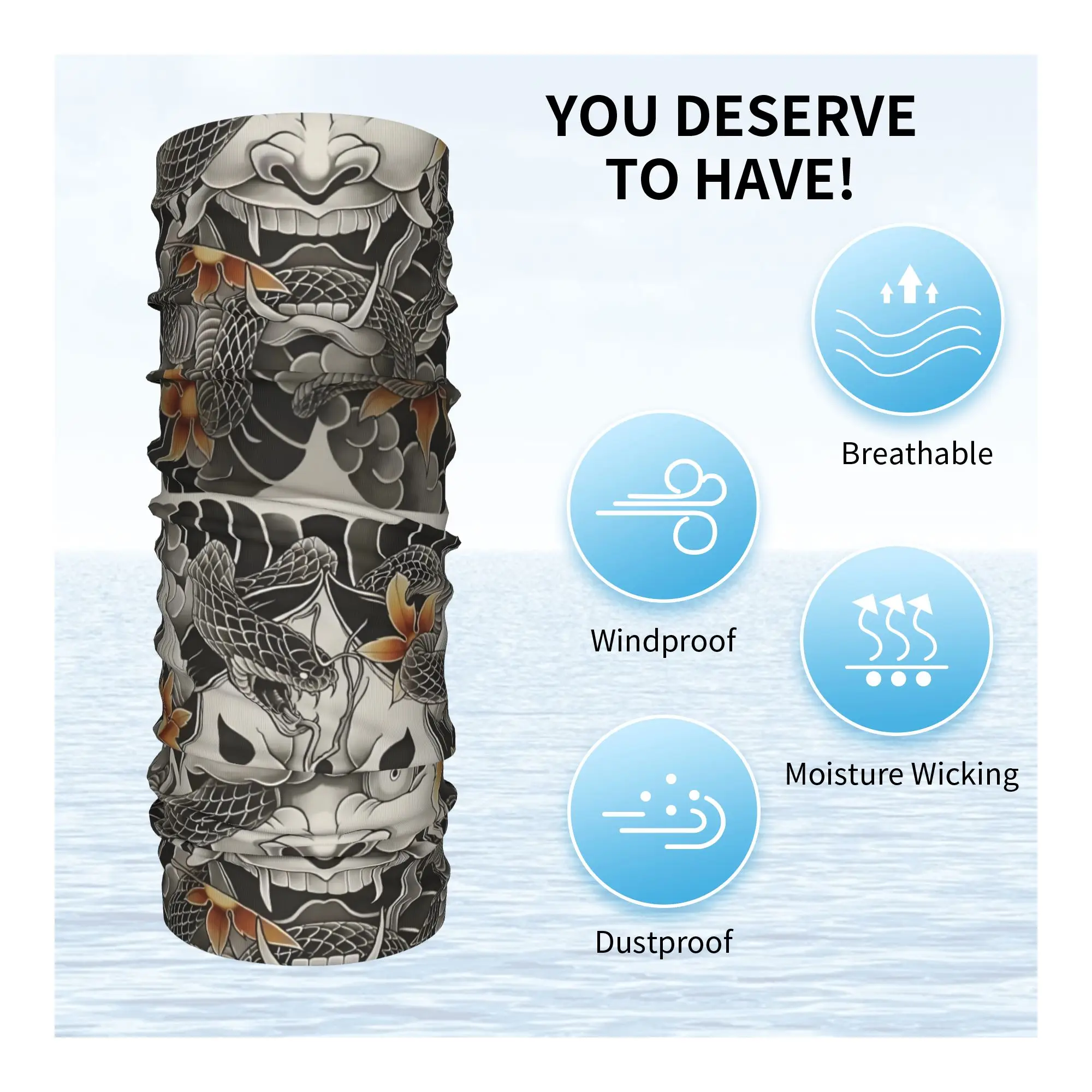Custom Samurai Oni Demon Bandana Neck Warmer Men Women Winter Ski Tube Scarf Gaiter Scary Ghost Face Cover view 3