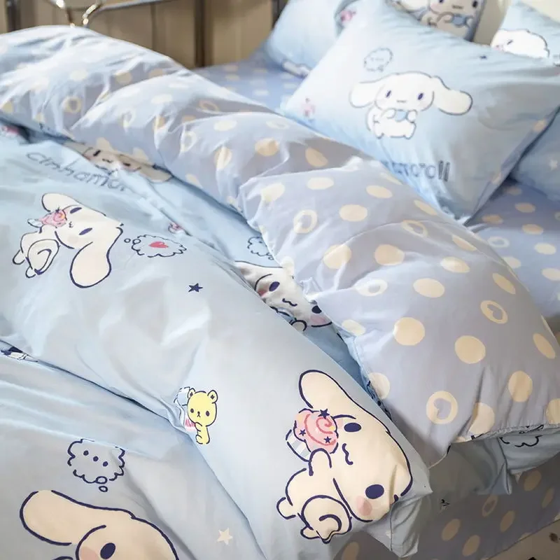 

Sanrio Cinnamoroll Kuromi HelloKitty Melody Cotton Three-piece Cartoon Cute Quilt Cover Pillowcase Sheets Four-piece Bedding Set