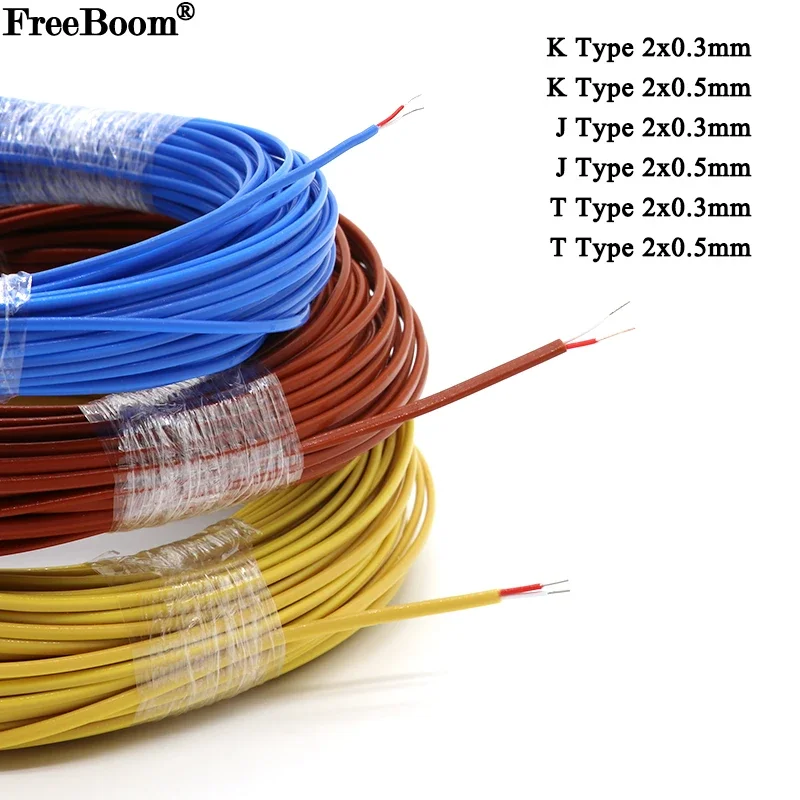 2m ~ 100m High Temperature Thermocouple Wire K J T Type 2 Cores Measuring Compensation Cable PTFE Insulation Electronic Line