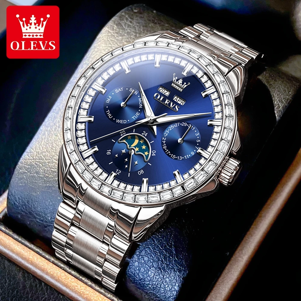 

OLEVS 6695 Watch For Men Original Moon Phase Mechanical Movement Man Watch 30m Waterproof Luminous Week Date Display Watches