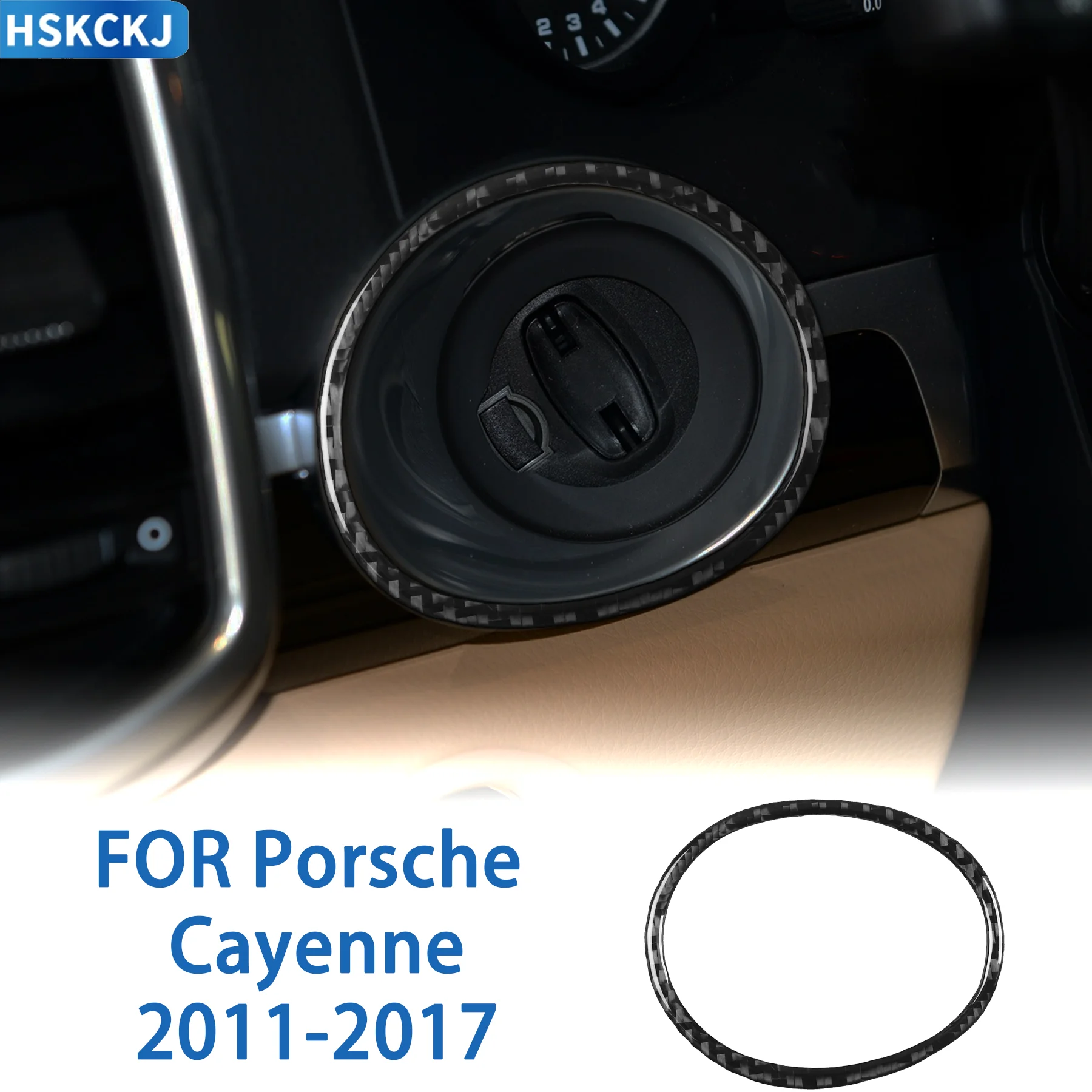 For Porsche Cayenne 2011-2017 Car Ignition Key Hole Ring Trim Cover Carbon Fiber Interior Decor Frame Accessories Stickers