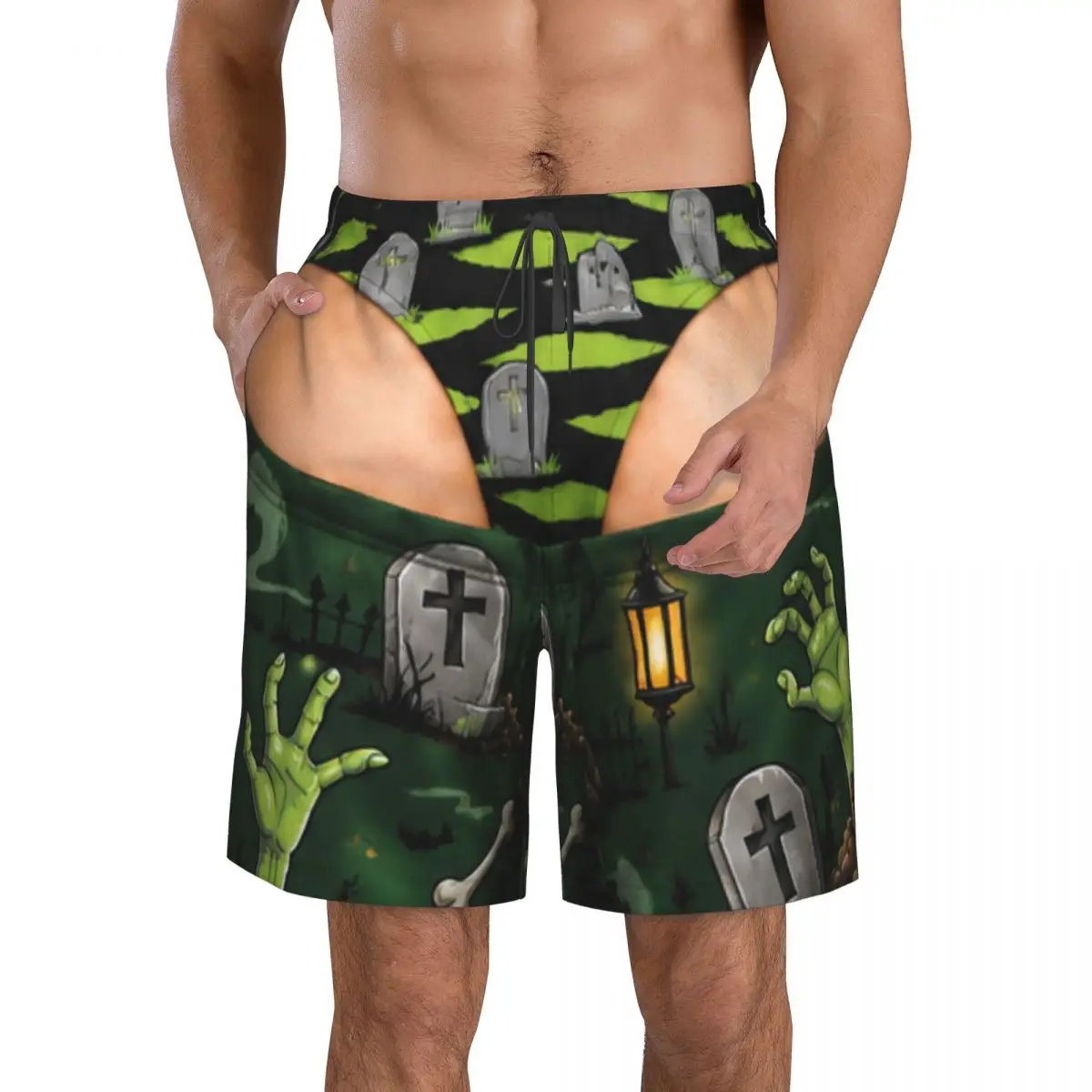 Mens Funny Sexy Halloween Swim Trunks Quick Dry Board Shorts with Mesh Lining Hawaii Beach Shorts Swimwear Bathing Suits