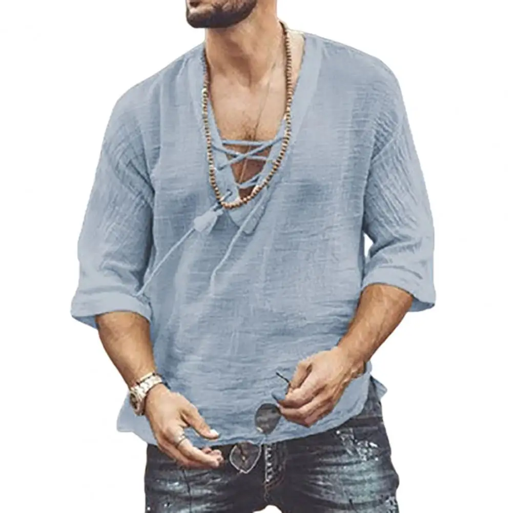 Men\'s White T-shirt Summer Top Casual Shirt Man Blouse Short Sleeve Cotton Linen Shirts Men Loose Shirt Silk