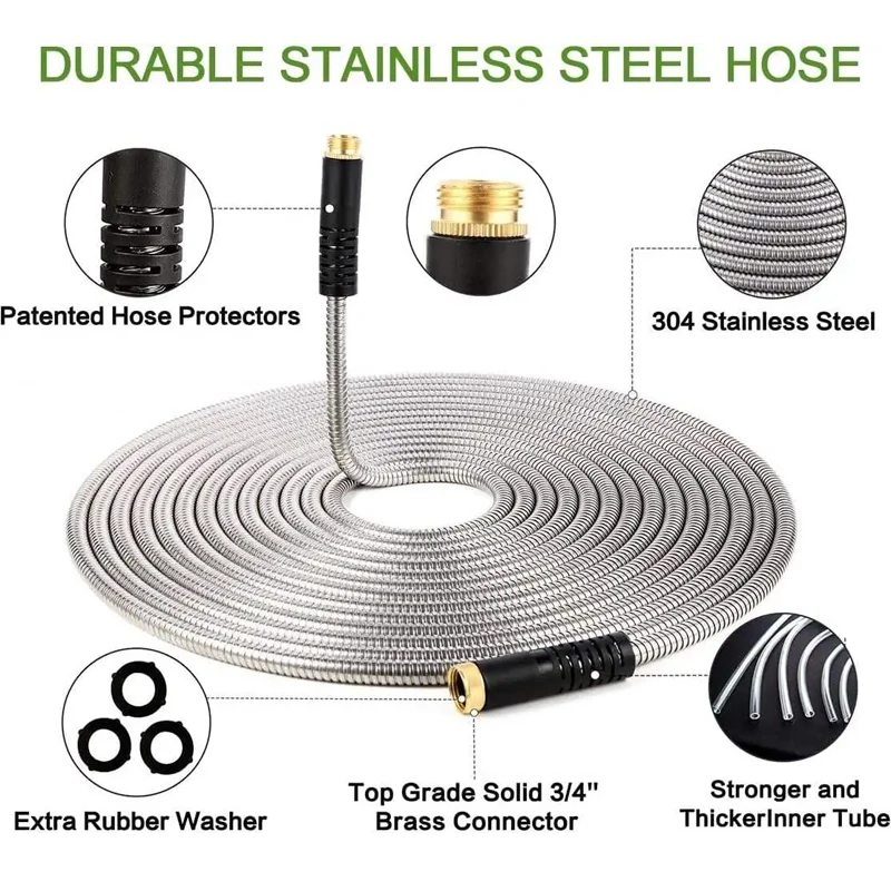 Stainless Steel Metal Garden Hose, American Standard Thread 3/4 Joint, Used For Courtyard Watering And Car Washing Water Pipes