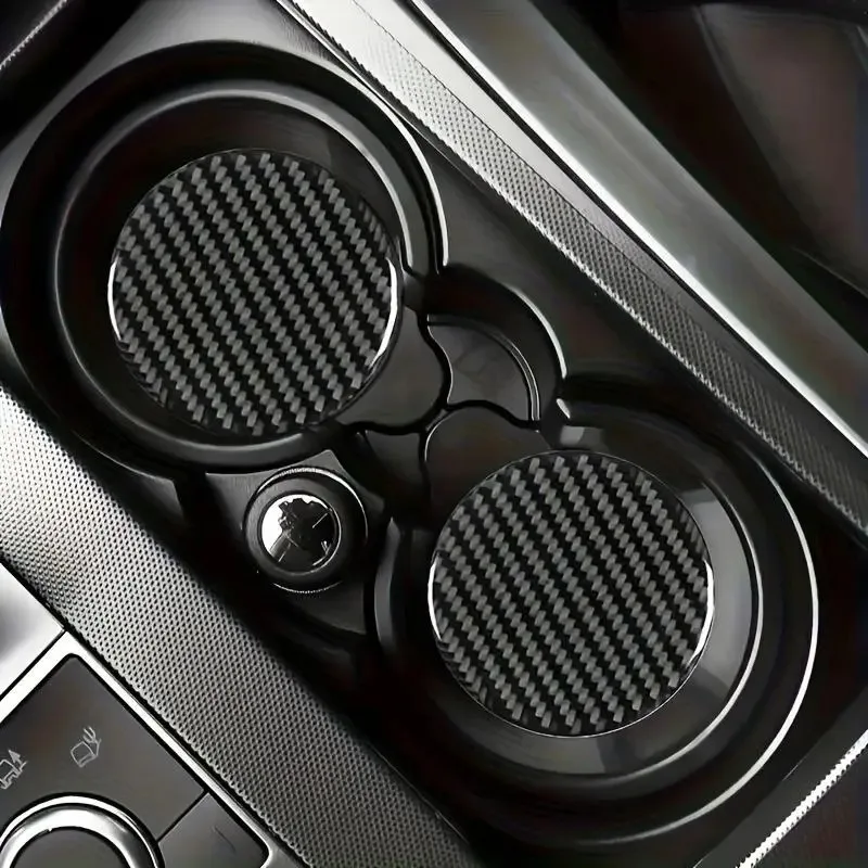 

Carbon Fiber Texture Car Interior Cup Holder Coaster Anti Slip Resin Universal Drink Mat for Center Console Auto Accessories