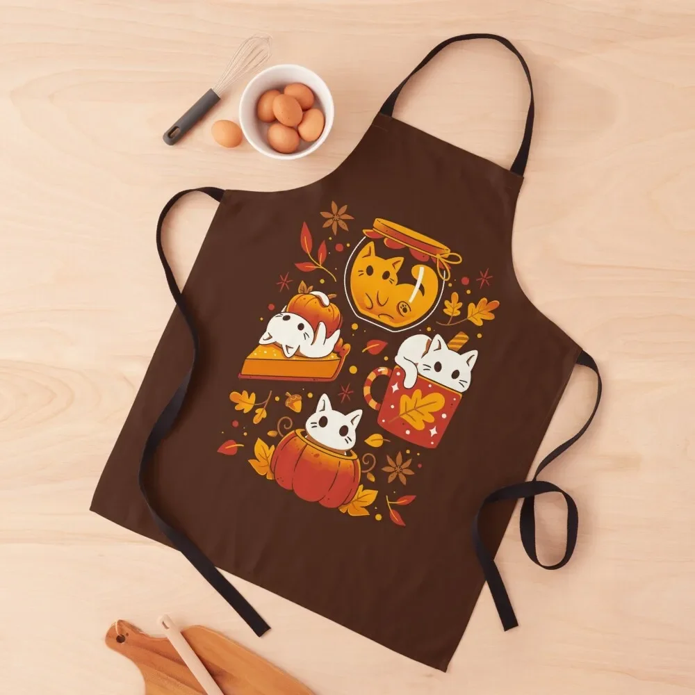 

Pumpkin Party Kittens - Fall Cats Apron home women Kitchen For Men Chef Uniform Women Trim Cloth Apron