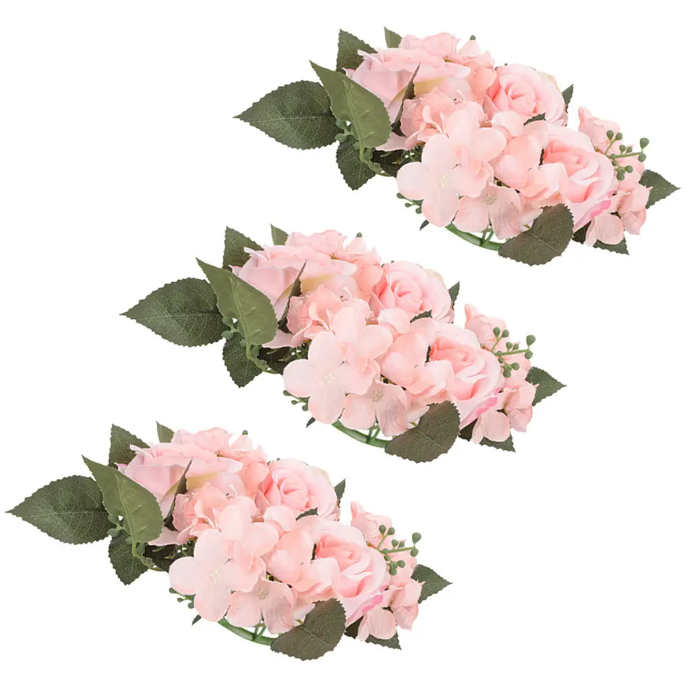 

3Pcs Artificial Rose Ring Lightweight Portable Tabletop Wreath for Wedding Party Home Decor Flower Centerpieces