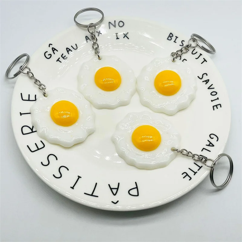 Simulation Egg Keyring Bag Pendant Fried Egg Key Chains For Women Creative Food Keychain Poached Egg Pendant Gift Jewelry 2023