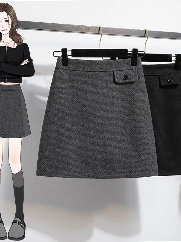 Saia evasê de cintura alta para mulheres em tecido de lã Bla lisonjeiro design de emagrecimento perfeito para estações de outono e inverno