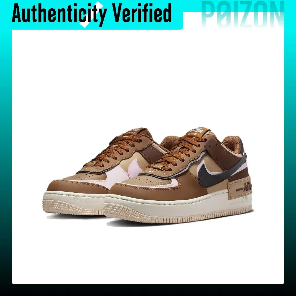 Zapatillas Nike Air Force 1 Shadow para mujer, de caña baja, ligeras, en colores British Umber, Foam Pink, Turmeric y Negro, modelo DZ1847-200.