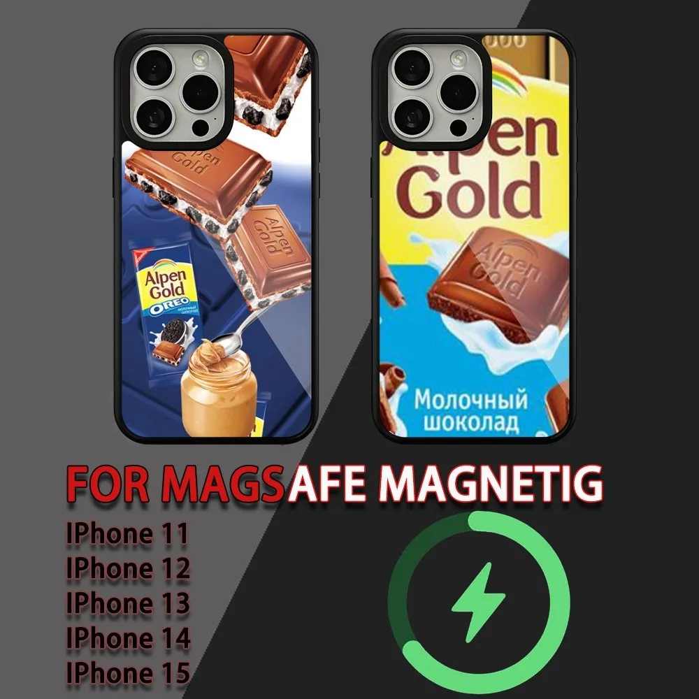 C-Chocolate Food Alpen Gold  Phone Case For iPhone 15 14 13 12 11 Pro Max Plus Magsafe Magnetic Wireless Charging Cover