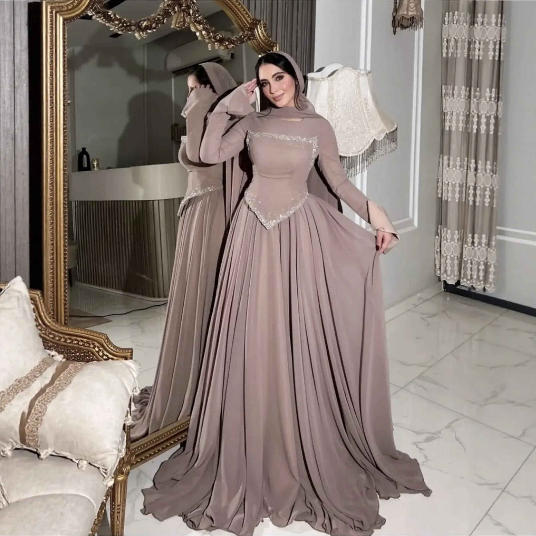 Vestido de mujer de manga larga, ajustado, adelgazante, de cintura alta, con cola amplia, cómodo, moderno, para uso diario, para ir al trabajo, para citas, versátil y adelgazante.