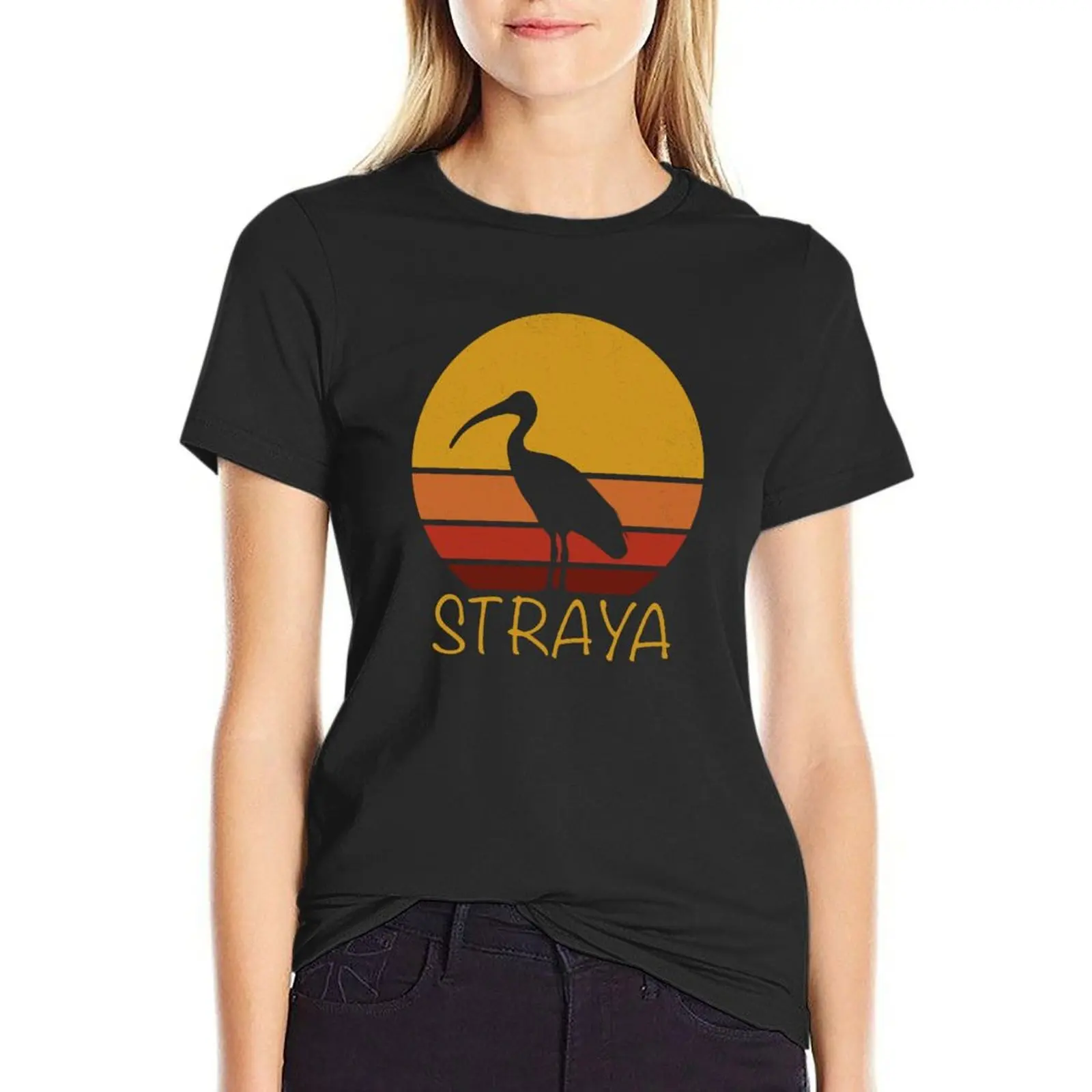 

Straya Retro Vintage Sunset Bin Chicken T-Shirt lady clothes animal print anime clothes blacks western t shirts for Women