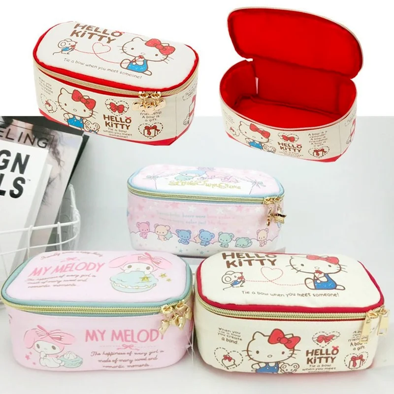 Vendita calda Hello Kitty Cartoon Cosmetic Bag Kawaii Melody Travel Canvas Storage Wash Bag Makeup Case Cosmetic Box Organizer Sanrio