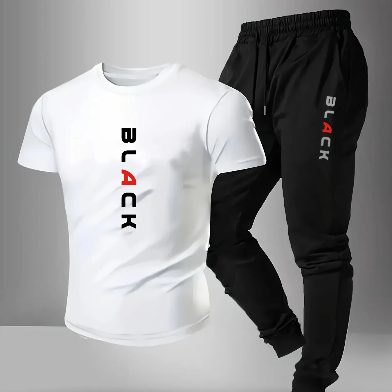 

High-Quality Men's Fashionable Minimalist All-Season Sporty Casual 2-Piece Set Cotton Printed T-Shirt & Casual Pants