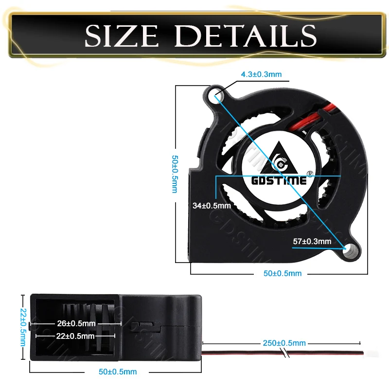 Gdstime 5020 50×50×20mm 5cm  brushless Fagylaltgép Egyenáram 5V 12v 24V 2 hajcsat Turbina Fúvó Drukker számára 3D Nyomdász ledes Világítás Elhidegedés Drukker