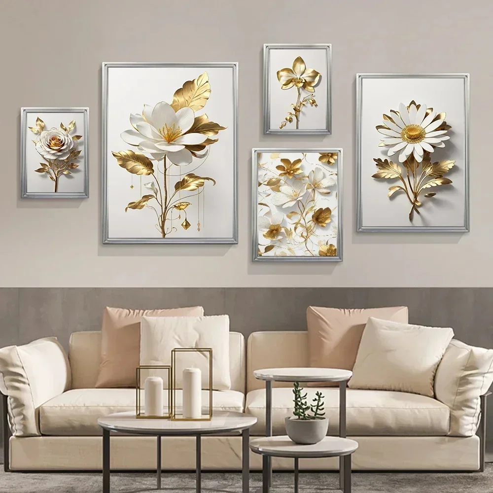 1PC frameless decorative art print,Flower Art Poster Metal Petal Leaf Design Wall Art Picture Canvas Print Painting Modern Style