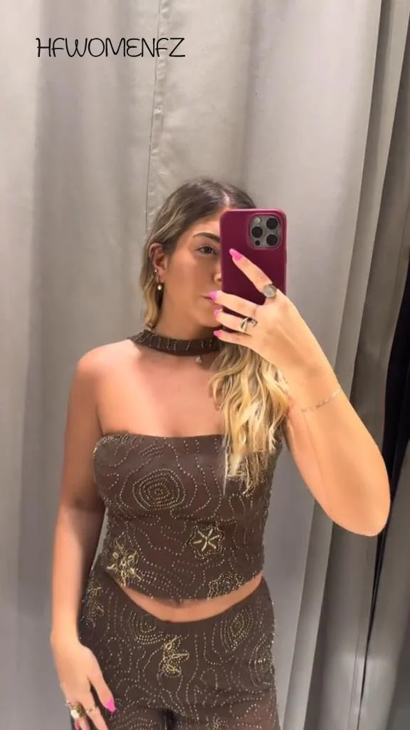 

Vintage Embroidery Tube Top Pants Set Women Sleeveless Backless Ribbon Tops Wide Leg Trousers Sets Female 2025 Summer Lady Suit