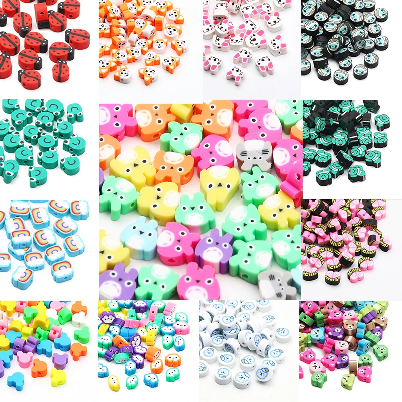 20pcs Polymer Clay Beads Colored Cartoon Animal Loose Beads For DIY Jewelry Making Keychain Earrings Necklaces Bracelet Supplies