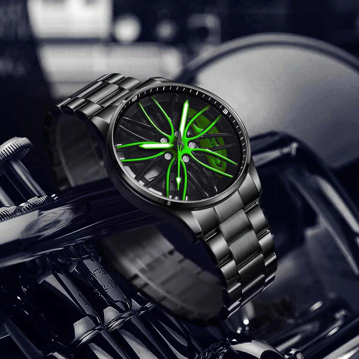 ساعات LIGE للسيارات للرجال مقاومة للماء من الفولاذ المقاوم للصدأ كوارتز ساعة يد رياضية للرجال مع تصميم محور عجلة السيارة
