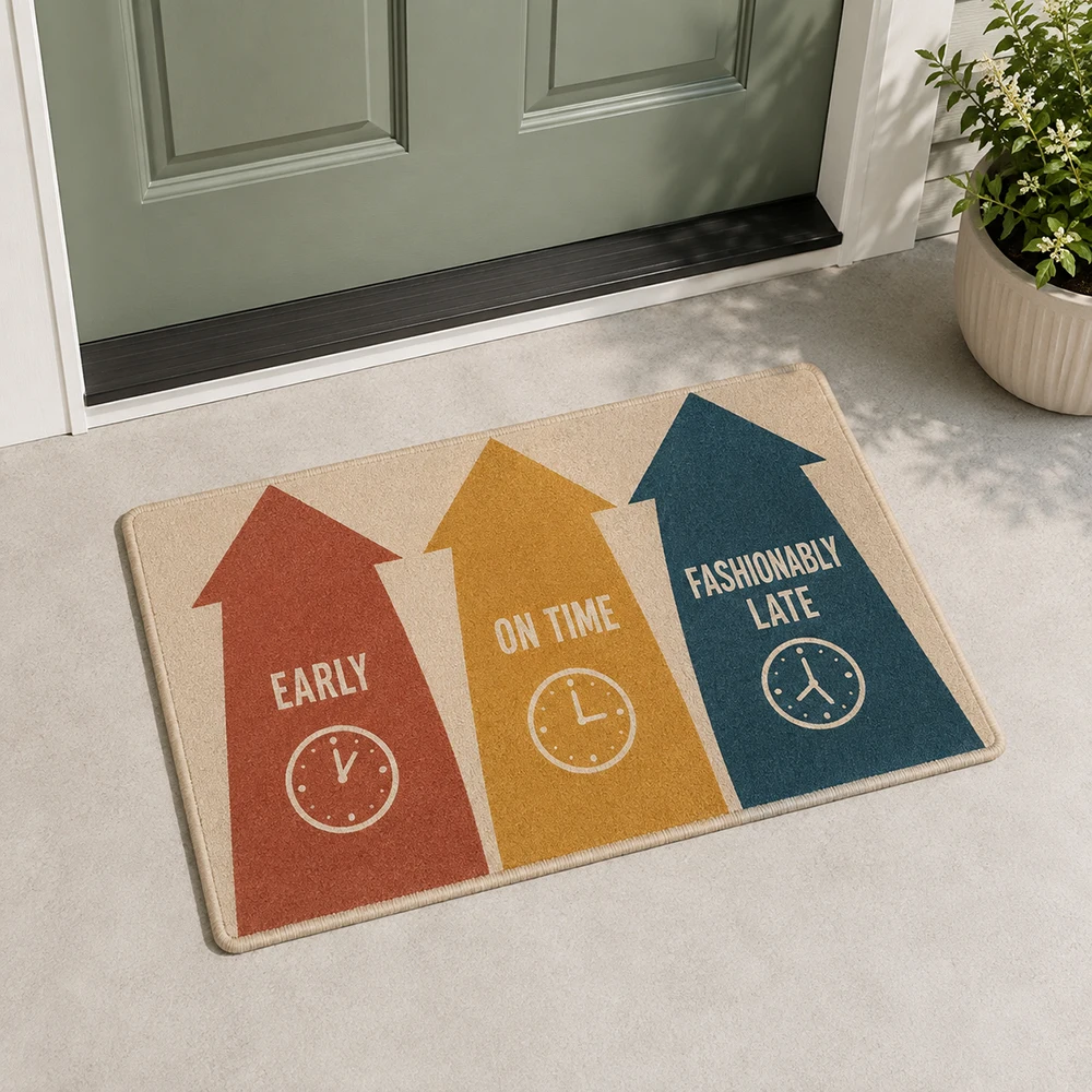 Funny Clock Door Mat Early On Time Late Design Nonslip Entrance Rug Hallway Outdoor Welcome Carpet Housewarming Gift for Friends