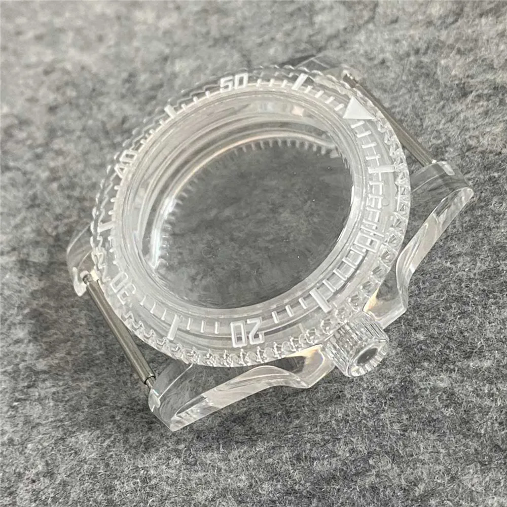 Neue uni direktion ale Rotations lünette 40mm Sub Kunststoff transparent grün leuchtendes Uhrengehäuse für nh35/nh36 Uhrwerk