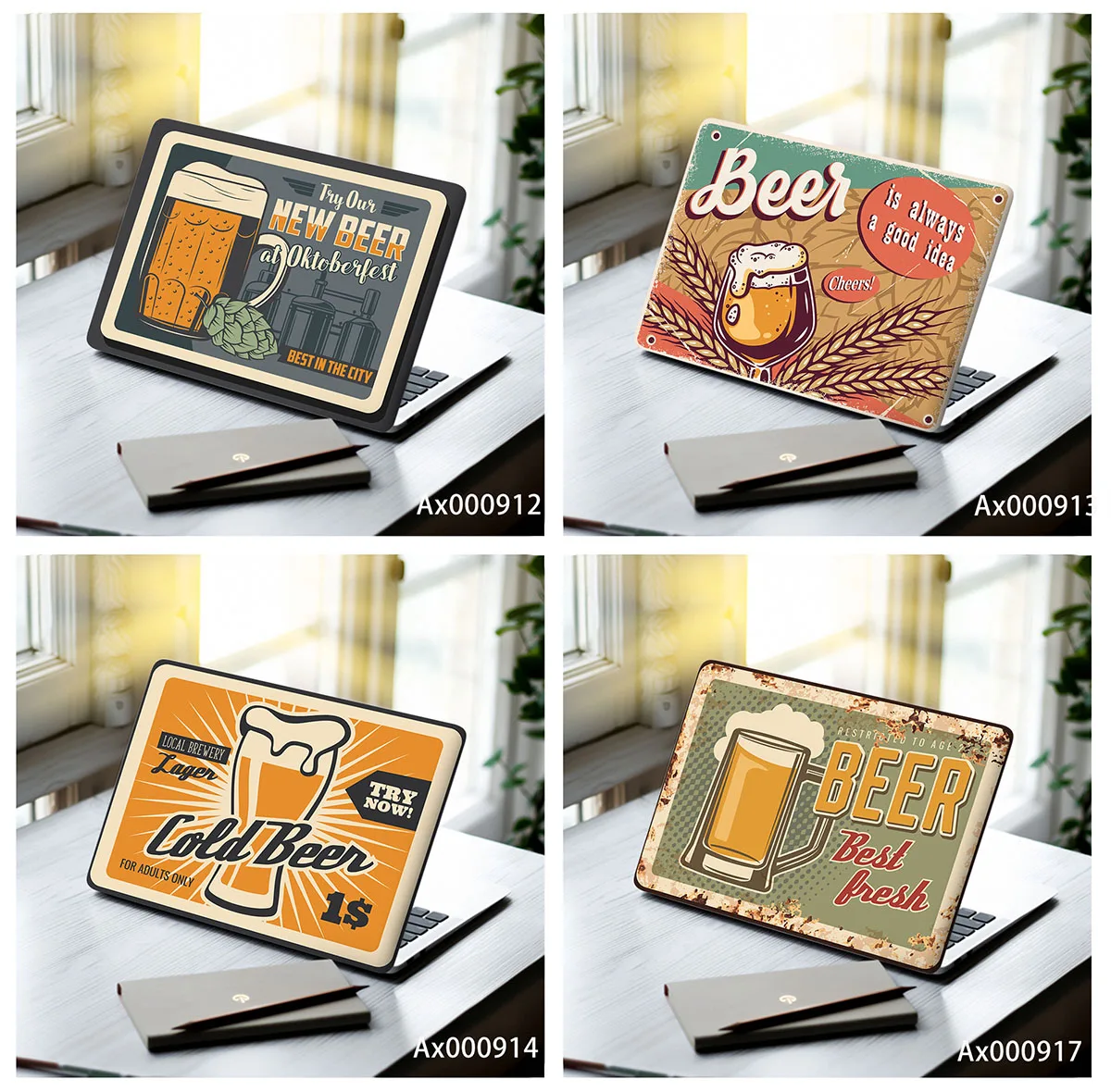 2 pcs/pack Vintage Retro Beer Metal  Anti Scratch Protective Laptop Sticker Waterproof Scratch Proof Universal Laptops Decal