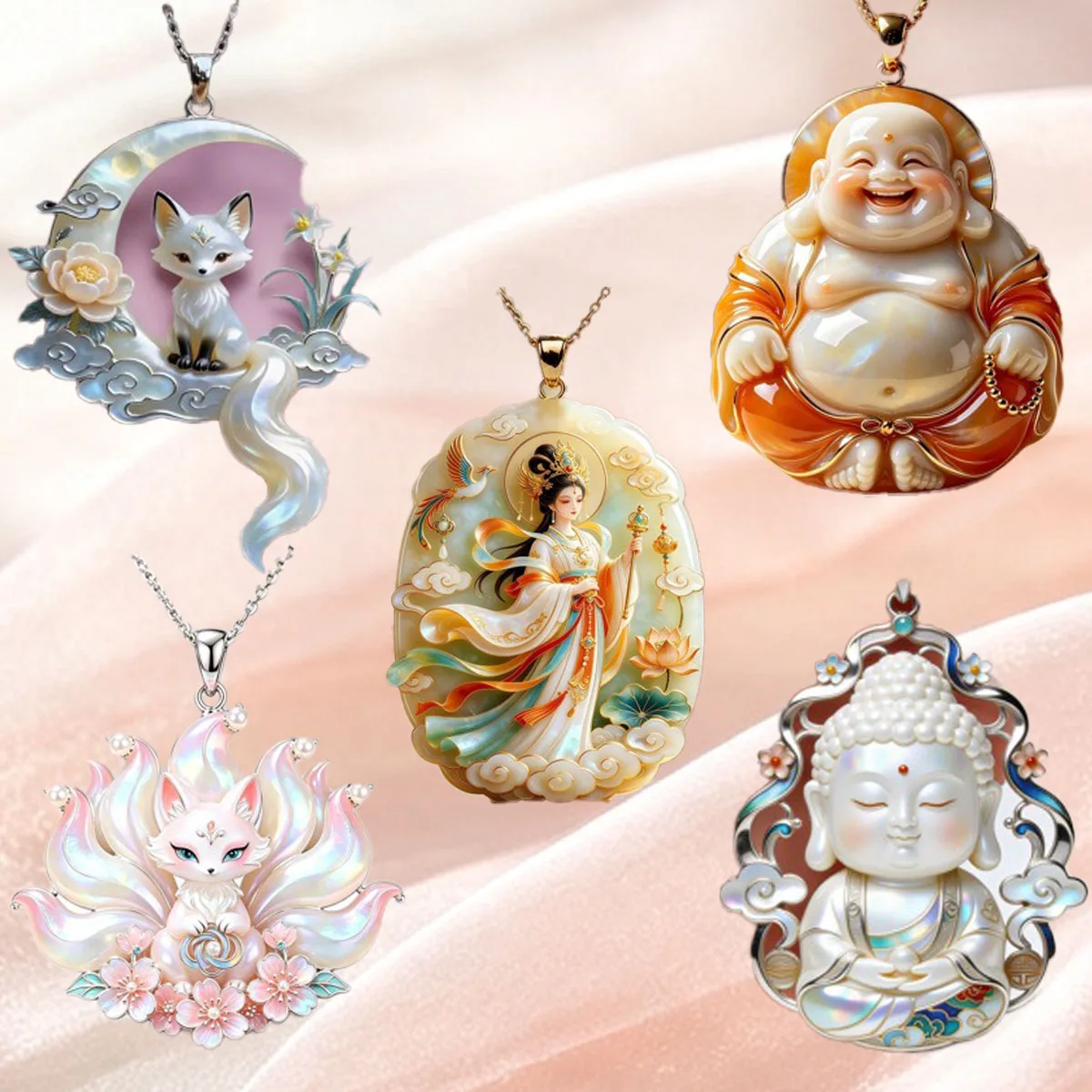 New Golden and Jade Maitreya Buddha Fox Necklace, Buddha Shadow Buddha Pendant,Send Family Laughing High-end Pendant 2026